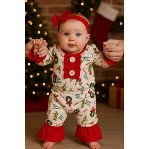 Infant Girls Dr. Seuss “The Grinch” Christmas 2-Piece Outfit – Size 3–6M
